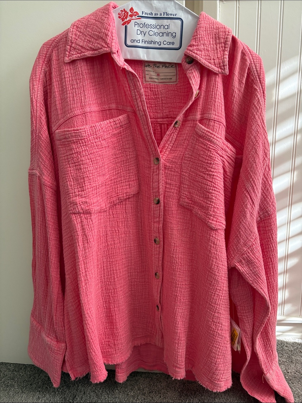 We The Free Coral-Pink Textured Button-Down Shirt -